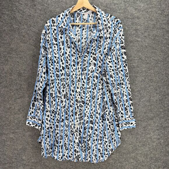 Victoria's Secret Sleepshirt Women XL White Animal Print Button Up Collared - Picture 1 of 6